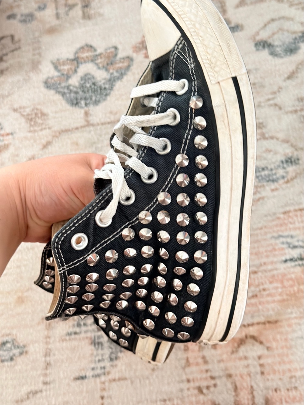 Converse Black and White High-Top Sneakers with Star Studs - Picture 3 of 7